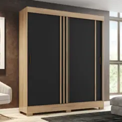 Roupeiro Briz com 2 Portas Deslizantes 2 Gavetas B353-210 Jequitibá Brilho/Preto - Henn