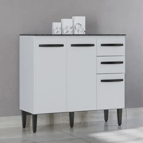 Balcão de Cozinha Isadora com 03 Portas 02 Gavetas 90cm 668.33 Branco - Poquema