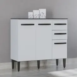 Balcão de Cozinha Isadora com 03 Portas 02 Gavetas 90cm 668.33 Branco - Poquema