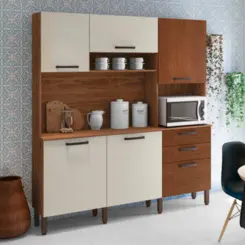 Cozinha Ferrara Compacta com 06 Portas 02 Gavetas 8930 Nogueira Off White/Ripado FCI - Kits Paraná