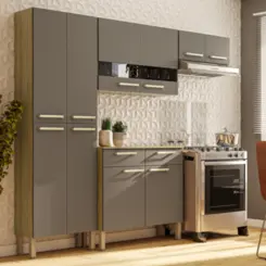 Cozinha Nala Compacta com 10 Portas 02 Gavetas 8977 Freijó/Gris FCI - Kit's Paraná