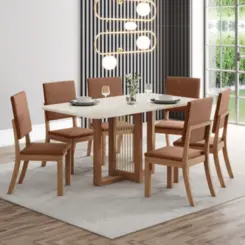 Conjunto de Mesa Natali com 06 Cadeiras Milla Plus 1.6 SE752-537 Nature/Corano Caramelo - Henn