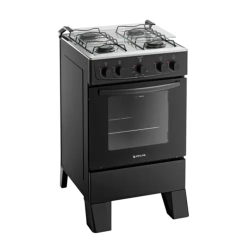 Fogão Milão com 04 Bocas Tampo Inox Acendimento Manual 300001764 Bivolt Preto - Atlas