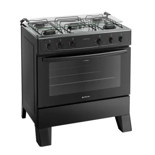 Fogão Milão Top com 05 Bocas Tampo Inox Acendimento Automático 300001773 Bivolt Preto - Atlas