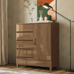 Cômoda Fit Multiuso com Pés 1 Porta 4 Gavetas 1.4 Jequitibá - Santos Andirá