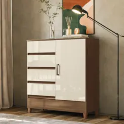 Cômoda Fit Multiuso com Pés 1 Porta 4 Gavetas 1.4 Jequitibá/Off White - Santos Andirá