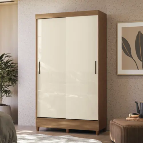 Roupeiro Fit com Pés 2 Portas Deslizantes 2 Gavetas Jequitibá/Off White - Santos Andirá