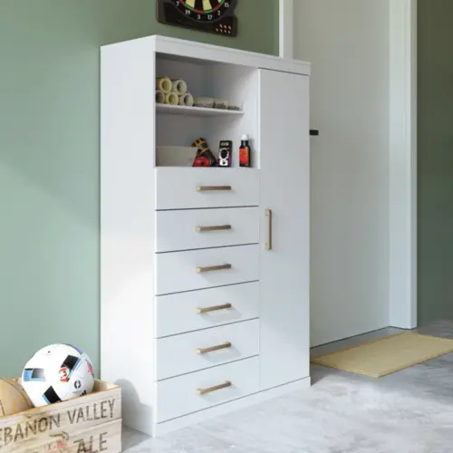 Cômoda Maraba Multiuso com Pés 1 Porta 6 Gavetas 1.6 Branco - Santos Andirá