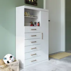 Cômoda Maraba Multiuso com Pés 1 Porta 6 Gavetas 1.6 Branco - Santos Andirá