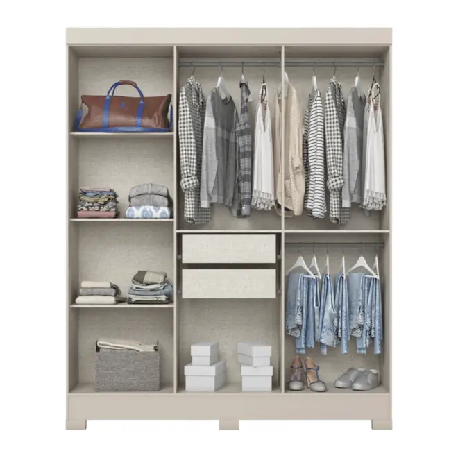 Roupeiro Briz 6 Portas 2 Gavetas B73-178 Cristal/Off White - Henn