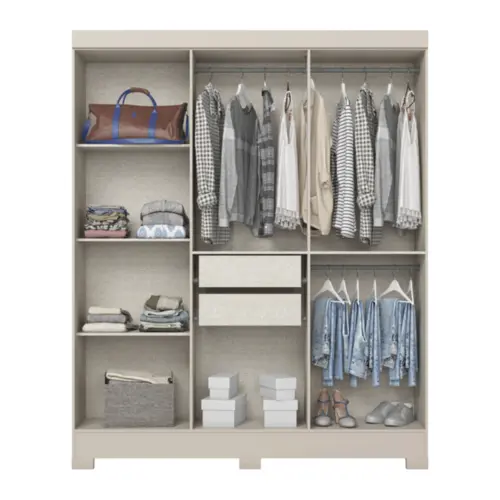 Roupeiro Briz 6 Portas 2 Gavetas B73-178 Cristal/Off White - Henn