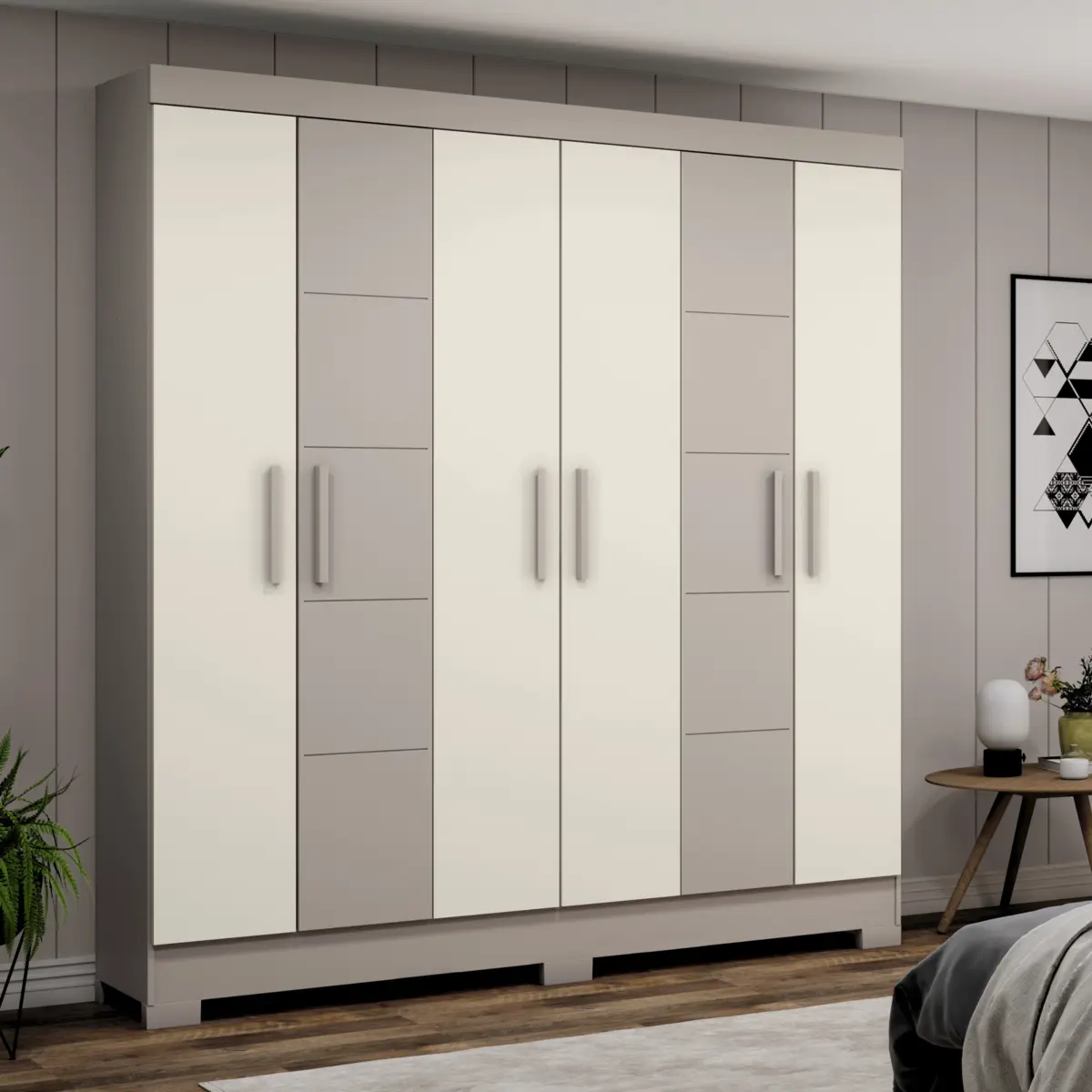 Roupeiro Briz 6 Portas 2 Gavetas B73-178 Cristal/Off White - Henn