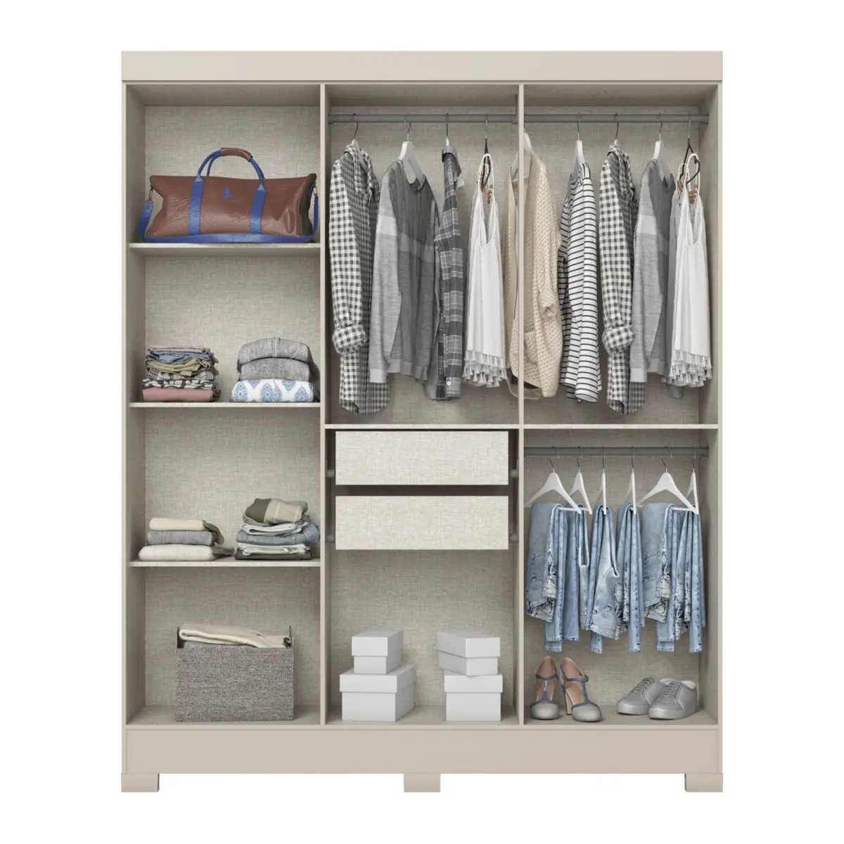 Roupeiro Briz 6 Portas 2 Gavetas B73-178 Cristal/Off White - Henn