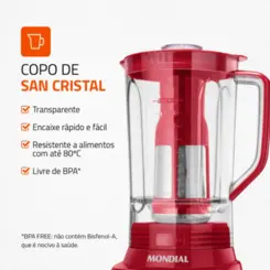 Liquidificador Turbo Inox L-1100 RI 127v Vermelho - Mondial