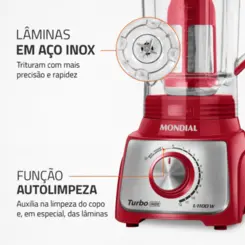 Liquidificador Turbo Inox L-1100 RI 127v Vermelho - Mondial
