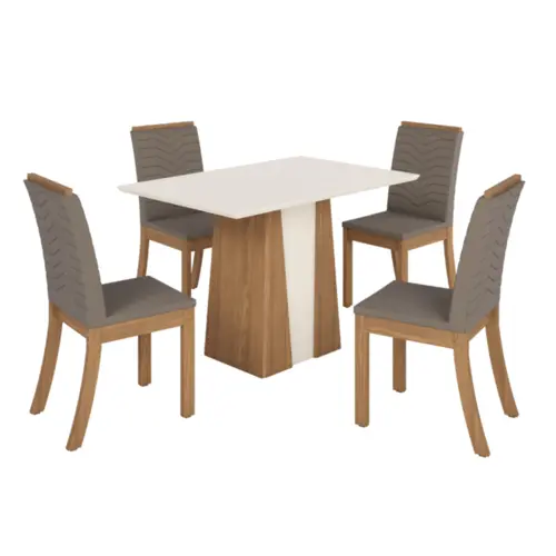 Conjunto de Mesa Orus com 04 Cadeiras Isa SE174-508 Nature/Off White/Bege - HENN