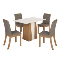 Conjunto de Mesa Orus com 04 Cadeiras Isa SE174-508 Nature/Off White/Bege - HENN