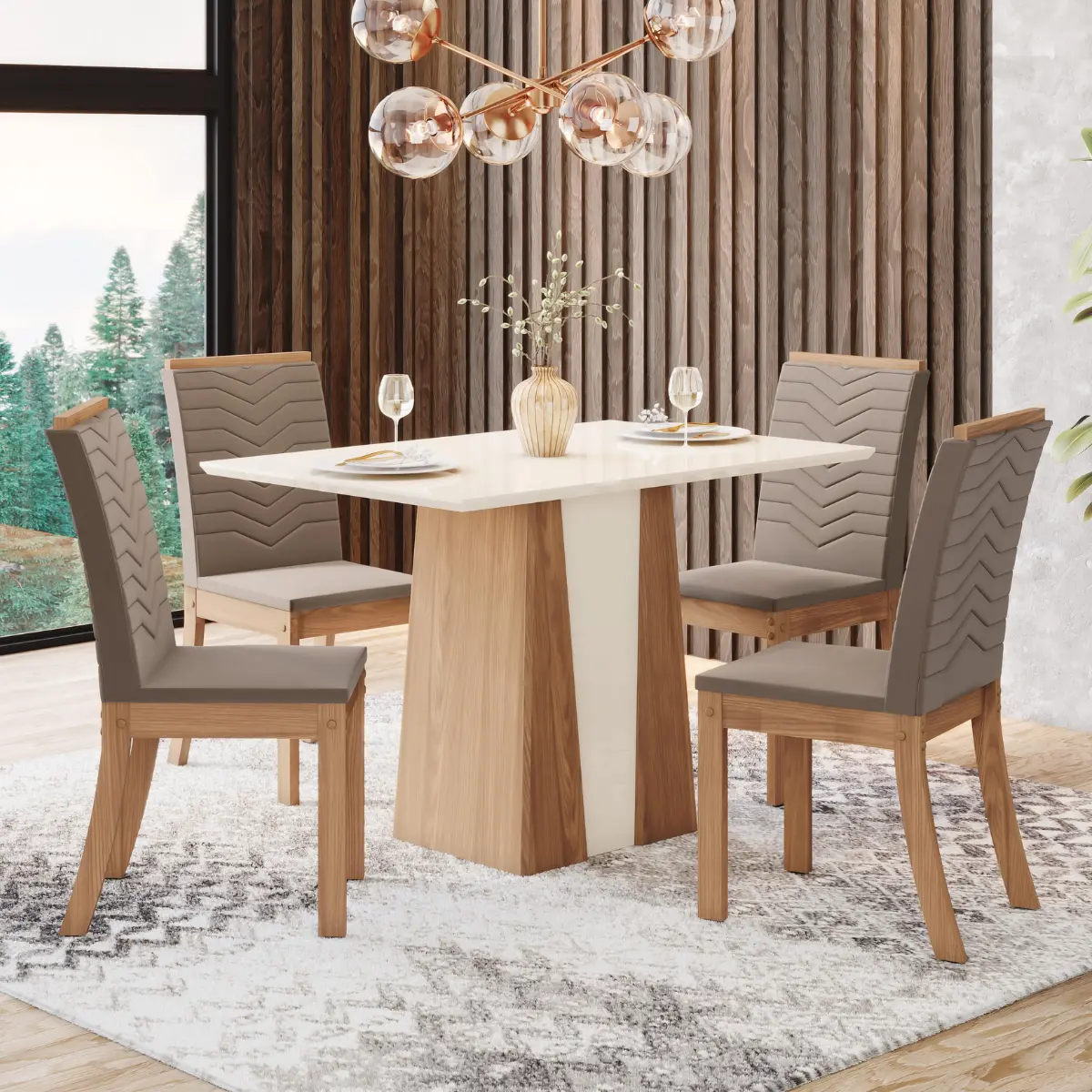 Conjunto de Mesa Orus com 04 Cadeiras Isa SE174-508 Nature/Off White/Bege - HENN