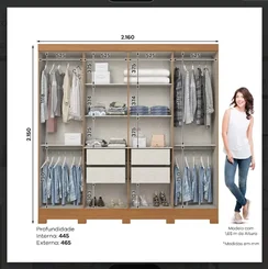 Roupeiro Briz Casal com 8 Portas 4 Gavetas B51-127 Nature/Off