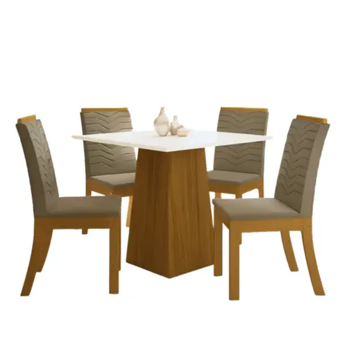 Conjunto de Mesa Dora com 04 Cadeiras Isa SE175-508 Nature/Off White/Bege - Henn