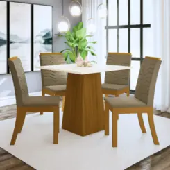 Conjunto de Mesa Dora com 04 Cadeiras Isa SE175-508 Nature/Off White/Bege - Henn