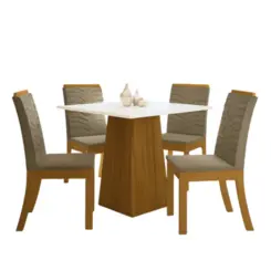 Conjunto de Mesa Dora com 04 Cadeiras Isa SE175-508 Nature/Off White/Bege - Henn