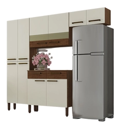 Cozinha Nala Compacta Reflecta com 10 Portas 02 Gavetas 8930 Nogueira/Off White - Kit's Paraná