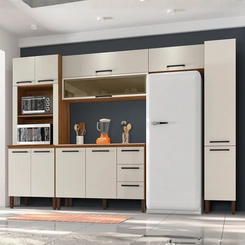 Cozinha Ametista Compacta com 11 Portas 03 Gavetas SEQ16 Nogueira/Off White - Kit's Paraná
