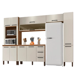 Cozinha Ametista Compacta com 11 Portas 03 Gavetas SEQ16 Nogueira/Off White - Kit's Paraná