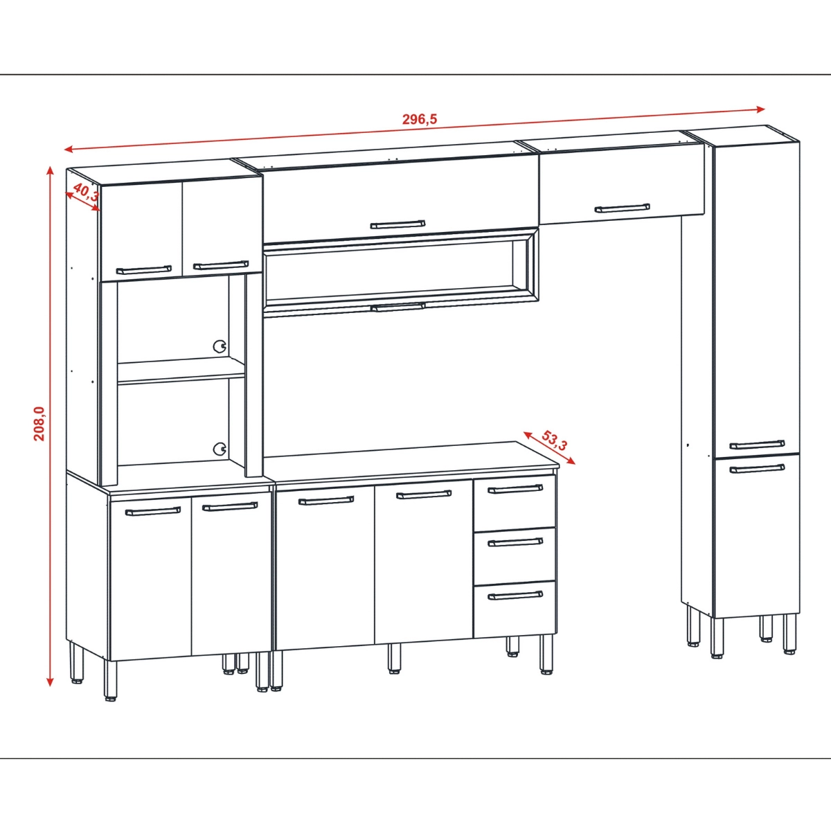 Cozinha Ametista Compacta com 11 Portas 03 Gavetas SEQ16 Nogueira/Off White - Kit's Paraná
