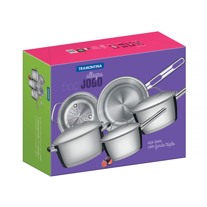 Tramontina Allegra - Batterie De Cuisine 4 Pièces Inox Premium, Fond Triple Épaisseur