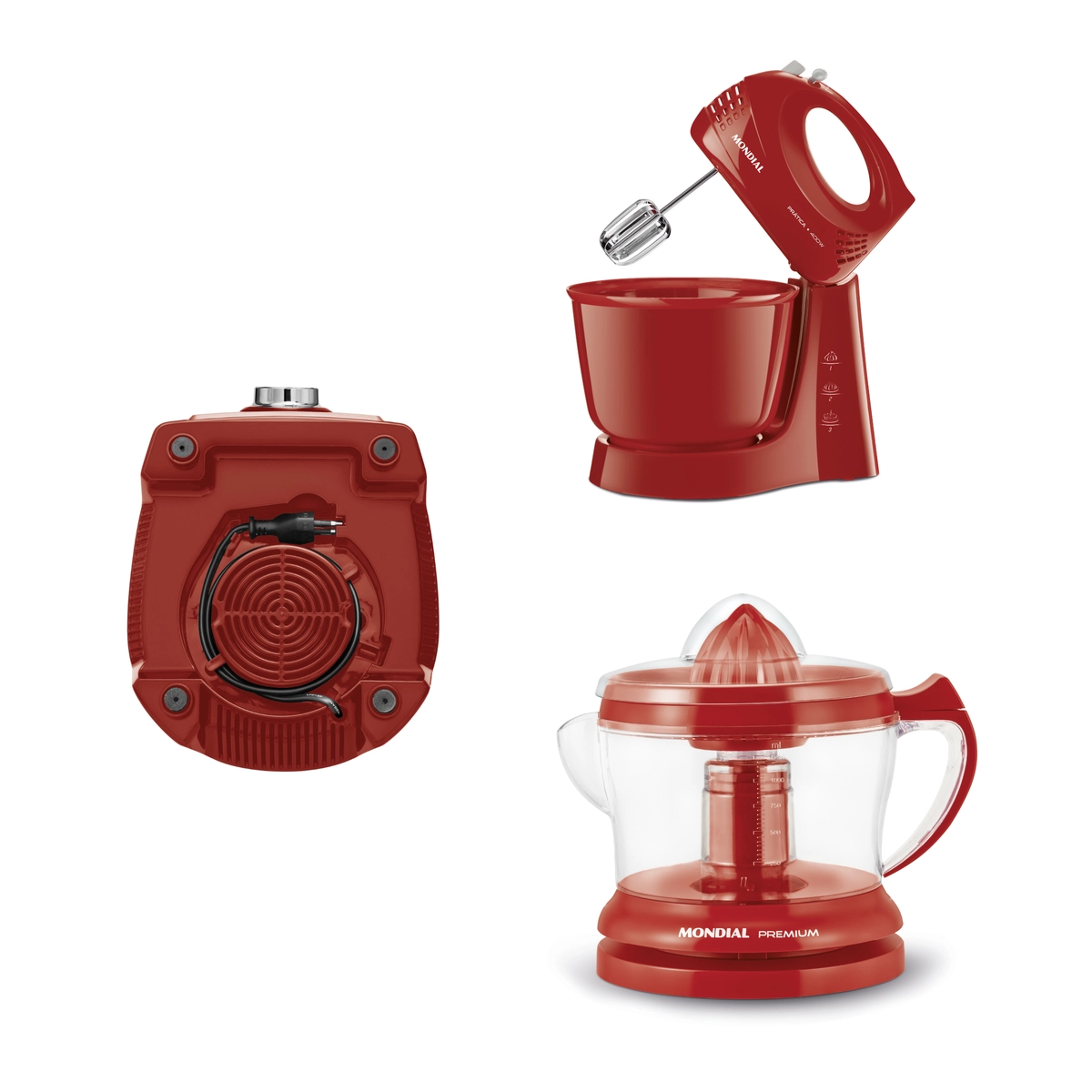 Conjunto Especial 03 Peças Liquidificador + Batedeira + Espremedor KT-105-R Vermelho - Mondial
