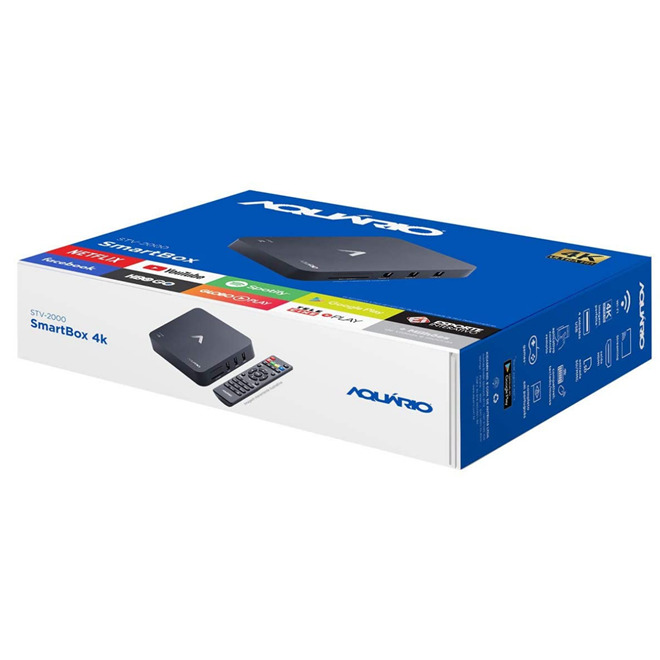 Conversor para TV Smart Android 4K STV2000 Bivolt Preto Aquário