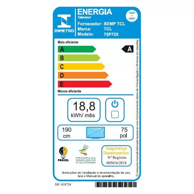 Smart Tv 75” 4K Uhd Led 75p725 Va Wi-Fi - Bluetooth Google Assistente ...