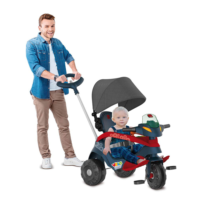 Triciclo Infantil Passeio e Pedal Velobaby com Empurrador Azul