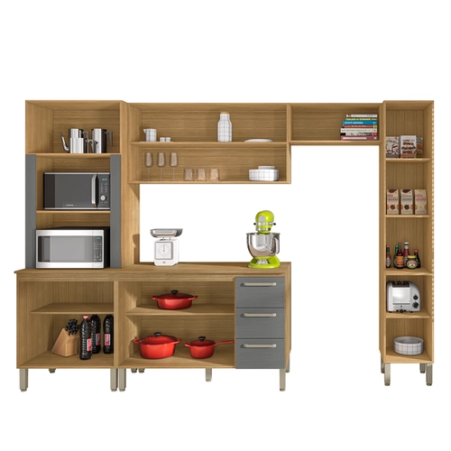 Cozinha Ametista Compacta com 11 Portas 06 Gavetas SEQ16 Frijó/Gris - Kit's Paraná