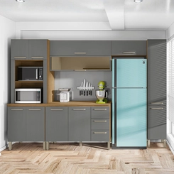 Cozinha Ametista Compacta com 11 Portas 06 Gavetas SEQ16 Frijó/Gris - Kit's Paraná