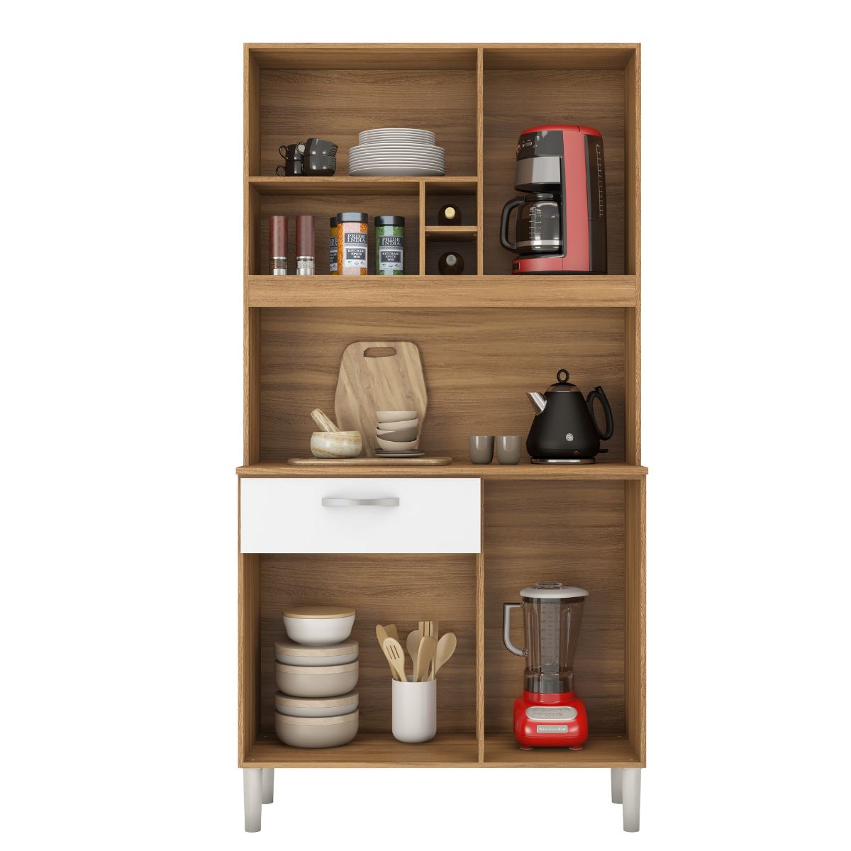 Kit Cozinha Malta 4 Portas e 1 Gaveta Amêndola/Branco Demóbile Kit