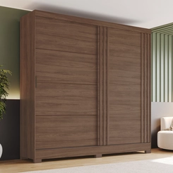 Roupeiro Briz Casal com 2 Portas Deslizantes 3 Gavetas BE304-130 Castanho - Henn