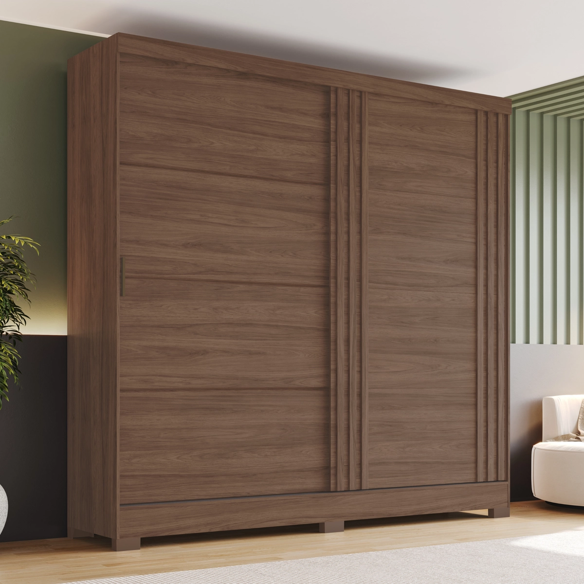 Roupeiro Briz Casal com 2 Portas Deslizantes 3 Gavetas BE304-130 Castanho - Henn
