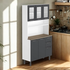 Armário Firenze com 06 Portas 02 Gavetas SK6PV2G Grafite/Branco - Colormaq