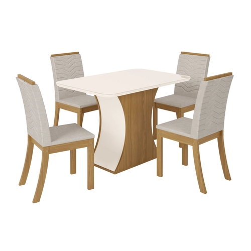 Conjunto de Mesa Luiza com 04 Cadeiras Isa SE636-507 Nature/Off White/Linho - Henn