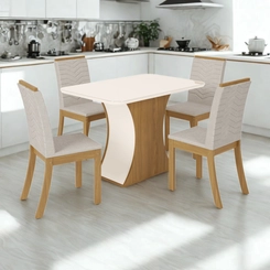 Conjunto de Mesa Luiza com 04 Cadeiras Isa SE636-507 Nature/Off White/Linho - Henn