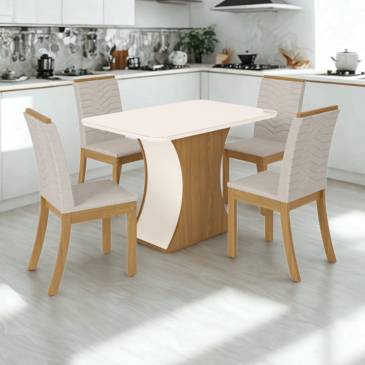 Conjunto de Mesa Luiza com 04 Cadeiras Isa SE636-507 Nature/Off White/Linho - Henn
