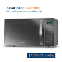 Micro-ondas Espelhado com Display Digital 34L MO-02-34-E 127v Cinza - Mondial
