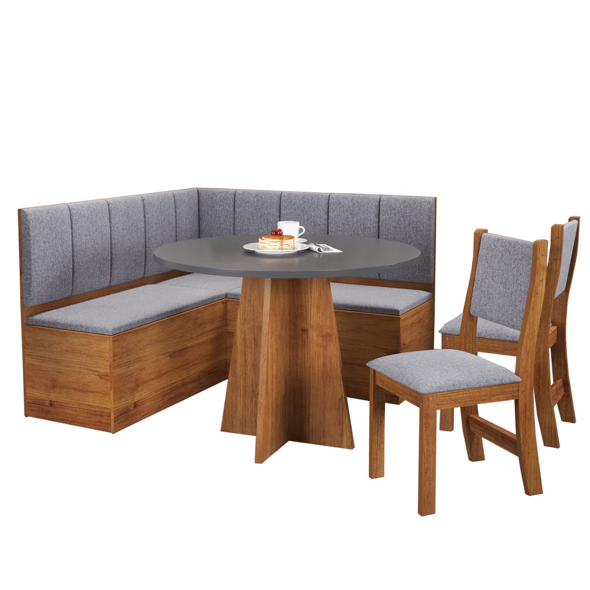 Conjunto de Mesa de Canto Kondor com 02 Cadeiras Sol Mel/Cinza/Linho ...
