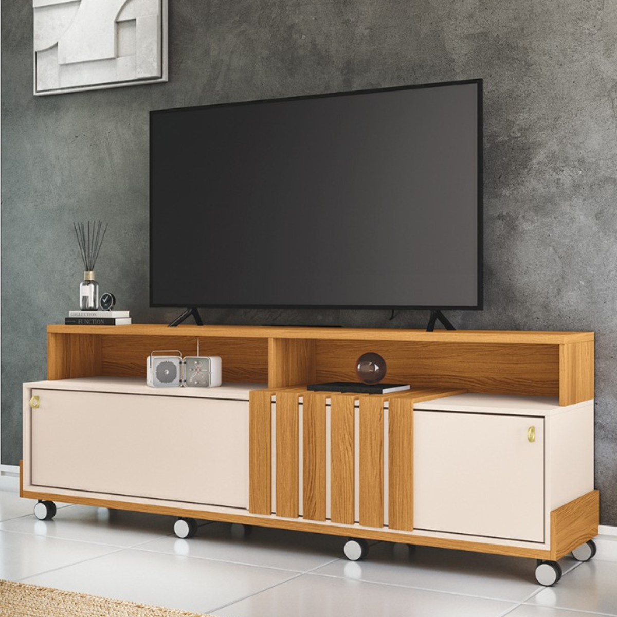 Chegar Racks Rack Graci com 2 Portas Deslizantes Cinamomo/Off White - HB Móveis ...