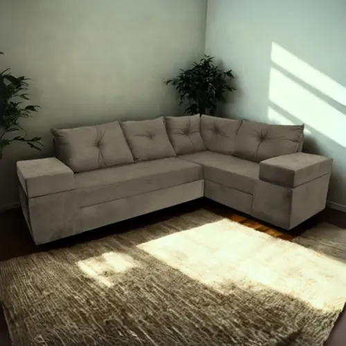 Estofado de Canto Garibaldi com 3X3 Lugares Suede Veludo Onix - Gazin