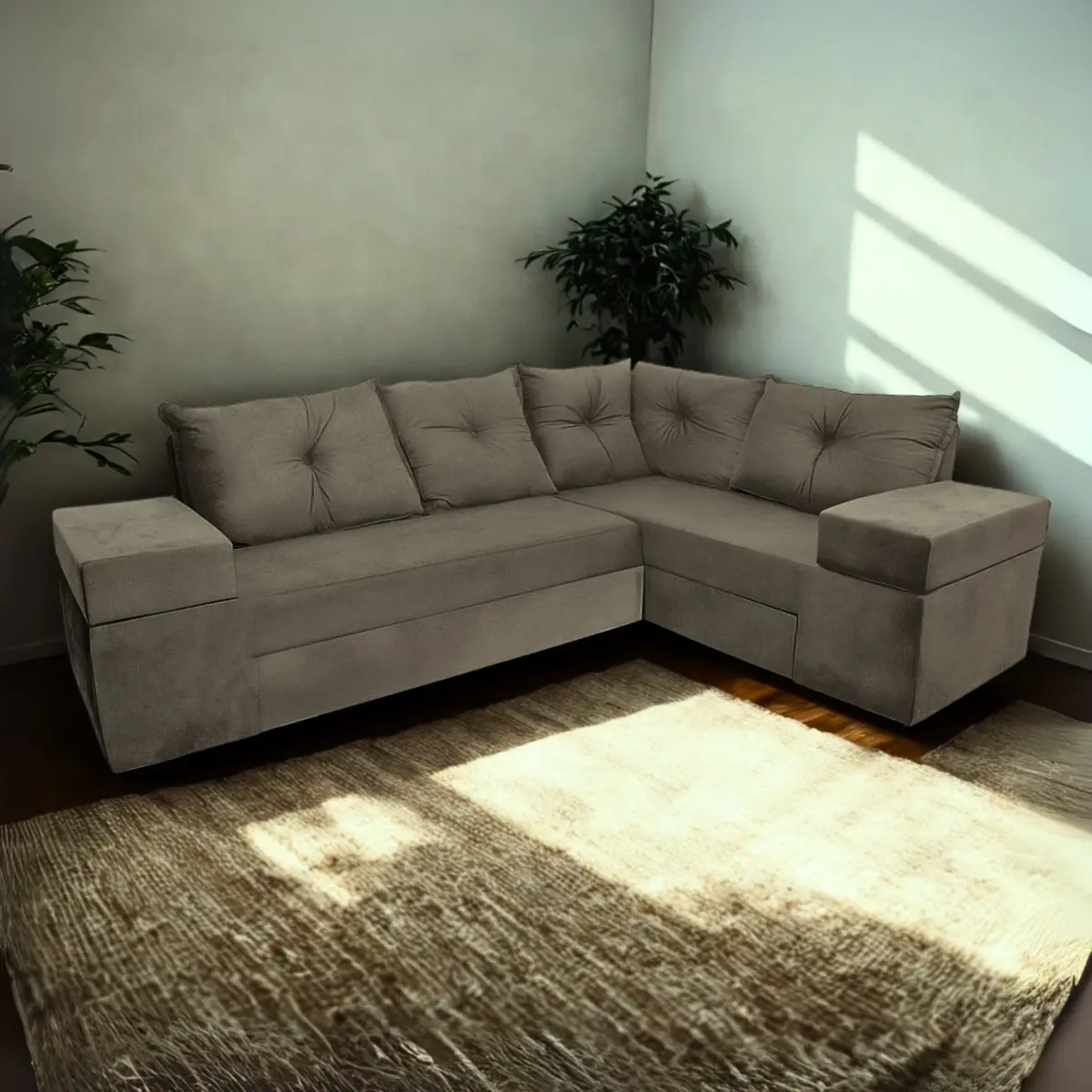Estofado de Canto Garibaldi com 3X3 Lugares Suede Veludo Onix - Gazin