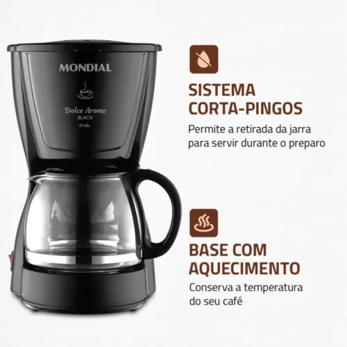 Cafeteira Elétrica Dolce Arome Filtro Permanente 18XIC C-30-18X-FB 127v Preto - Mondial